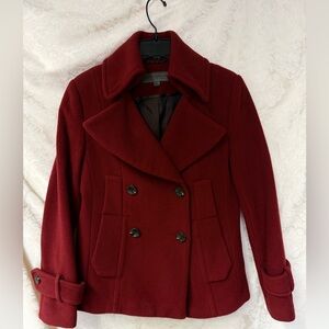 Marc New York Andrew Marc Double Breasted Peacoat in deep Burgundy